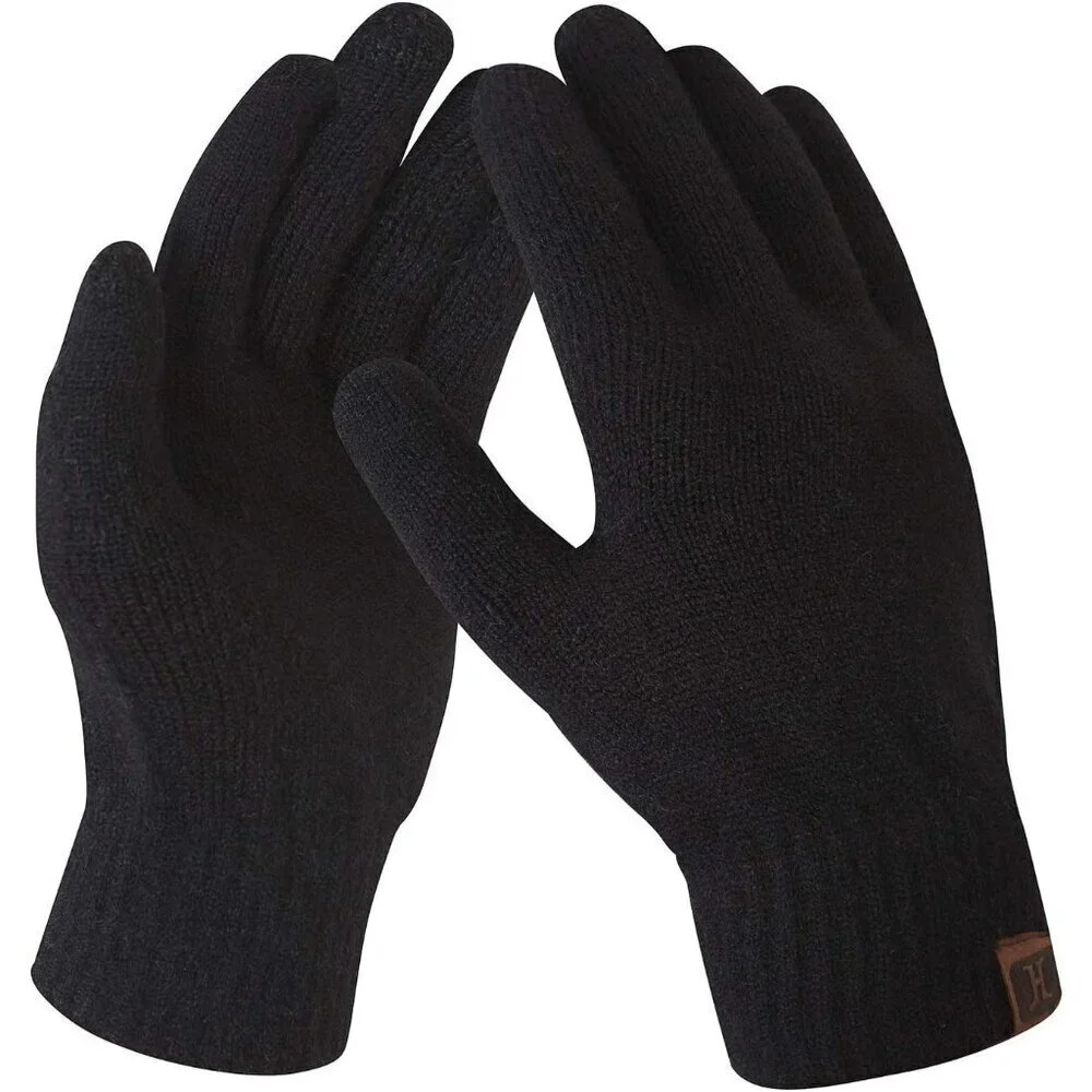 Women's Black Winter Touchscreen Wool Magic Warm Knit Fleece Lined Gloves